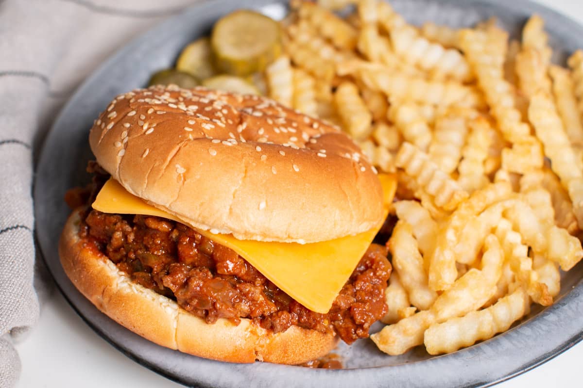 close up of sloppy joe with cheese