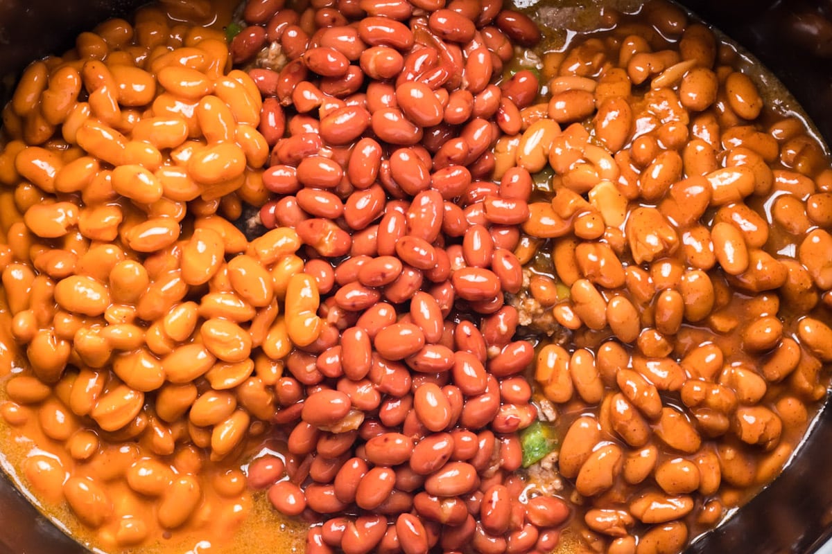 3 kinds of canned beans in slow cooker