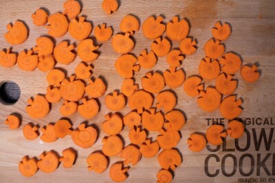 sliced carrots cut into pumpkin shapes