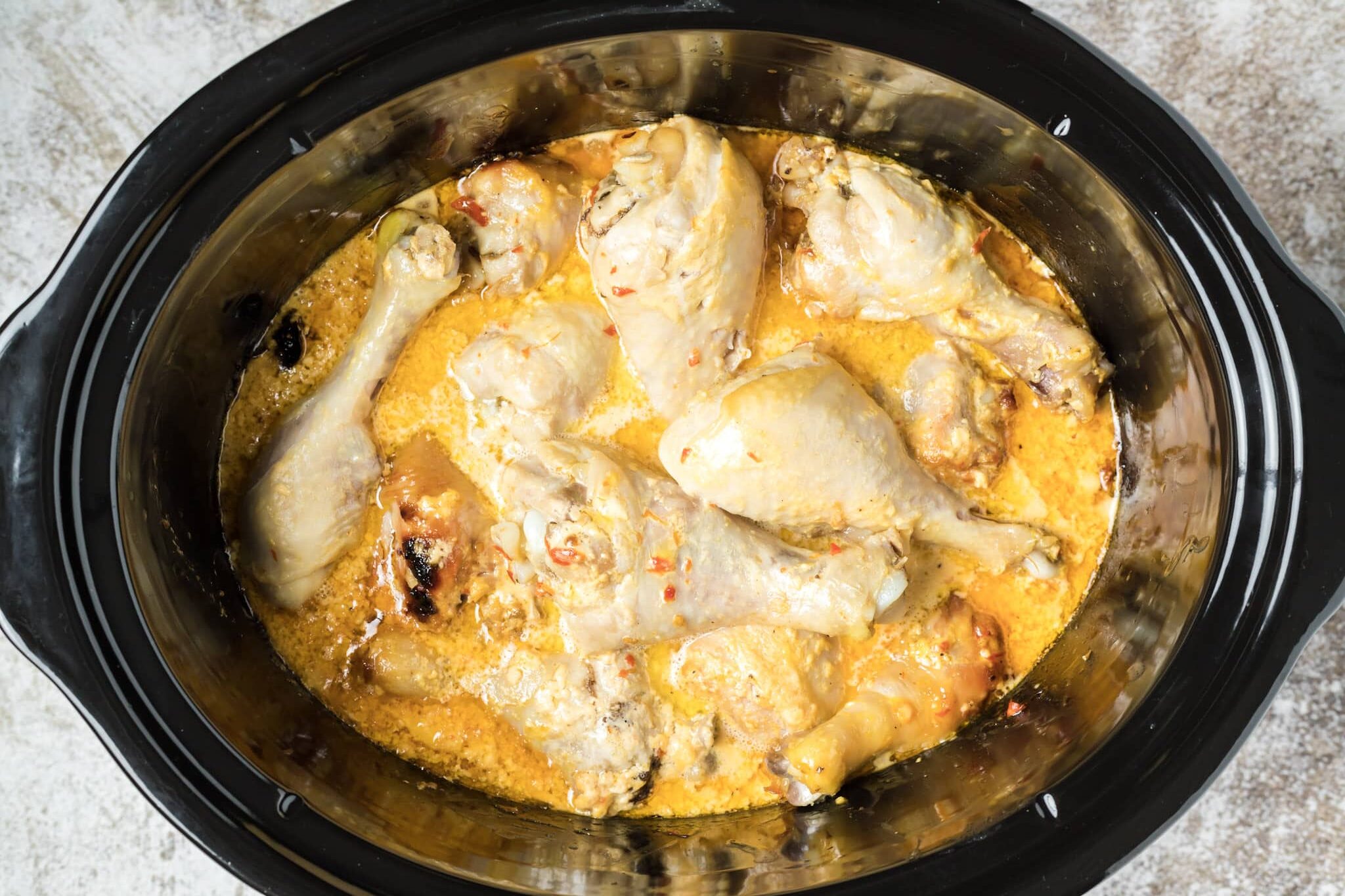 bang bang chicken with sauce, cooked in slow cooker
