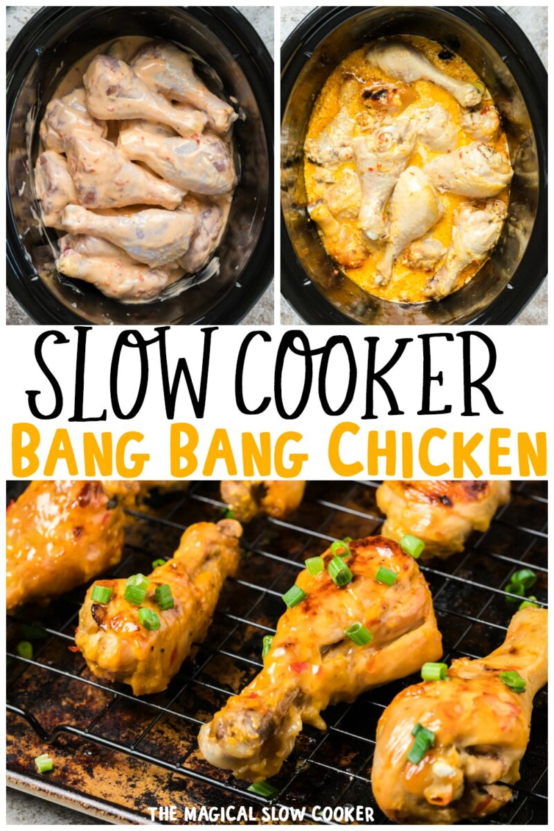 collage of bang bang chicken images for pinterest with text overlay