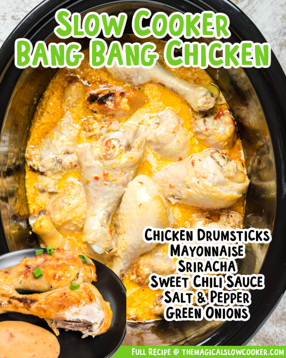 collage of bang bang chicken images with text for facebook.