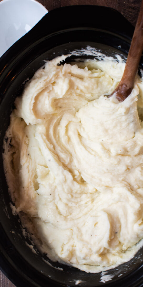 close up of mashed potatoes for pinterest