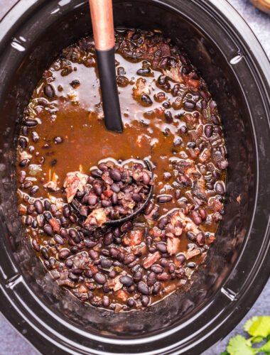 close up of black bean soup in slow cooker