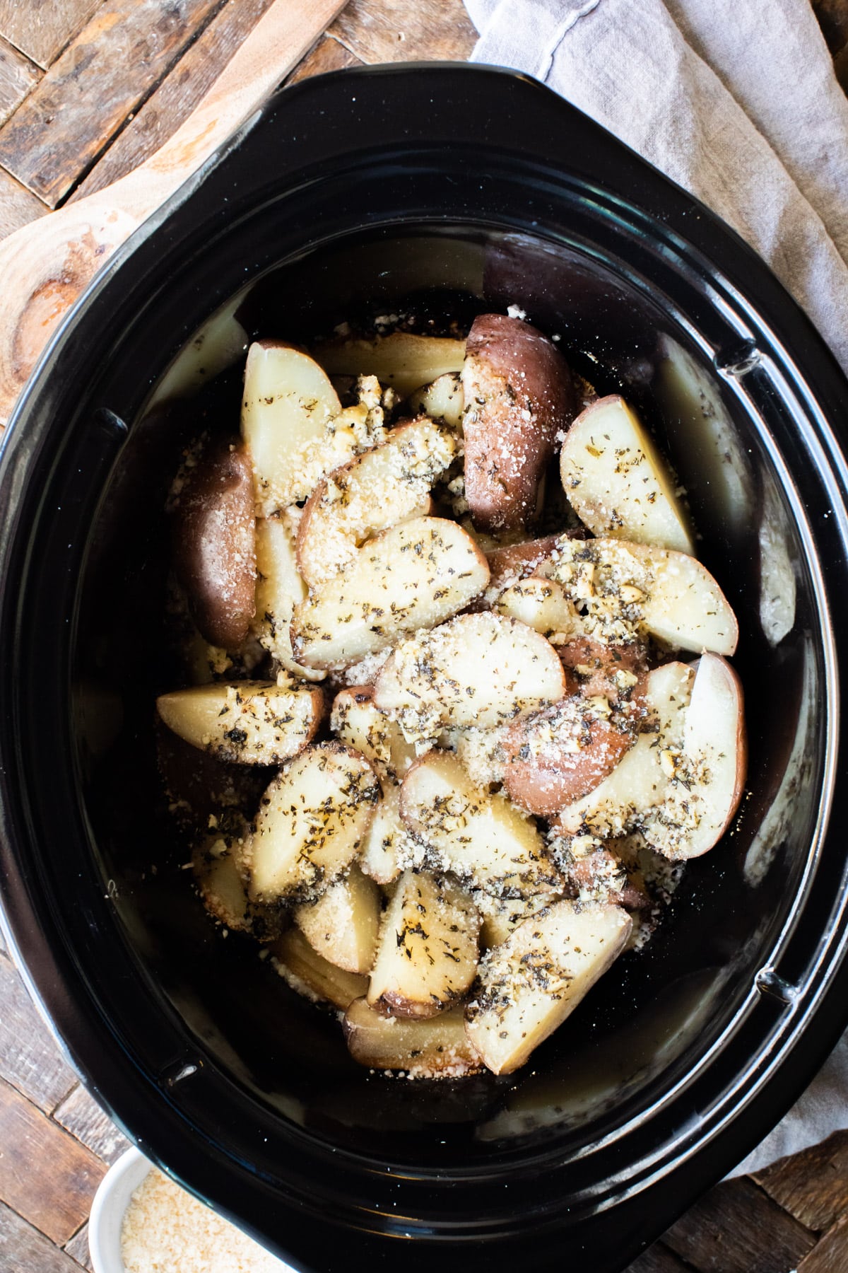 all done cooking garlic parmesan potatoes in slow cooker