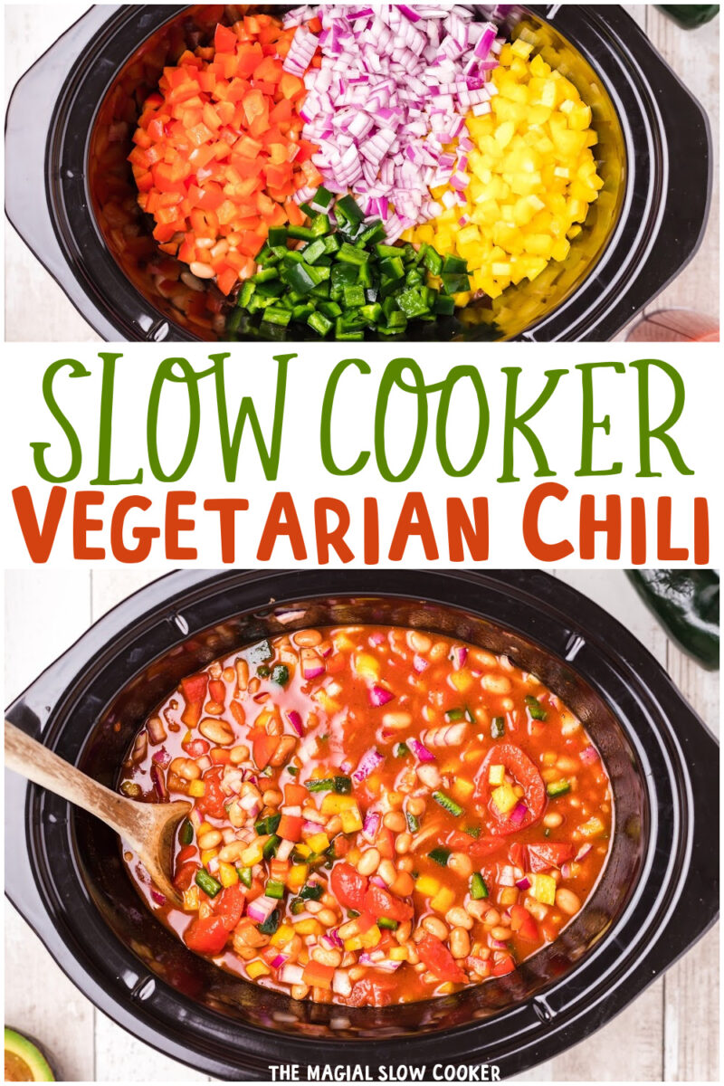 collage of vegetarian chili with text overlay for pinterest