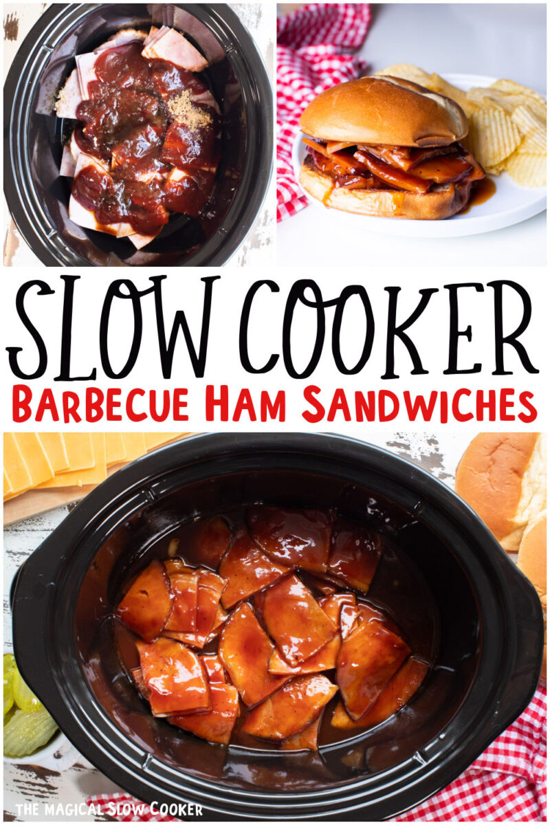 collage of barbecue ham sandwiches with text overlay for pinterest