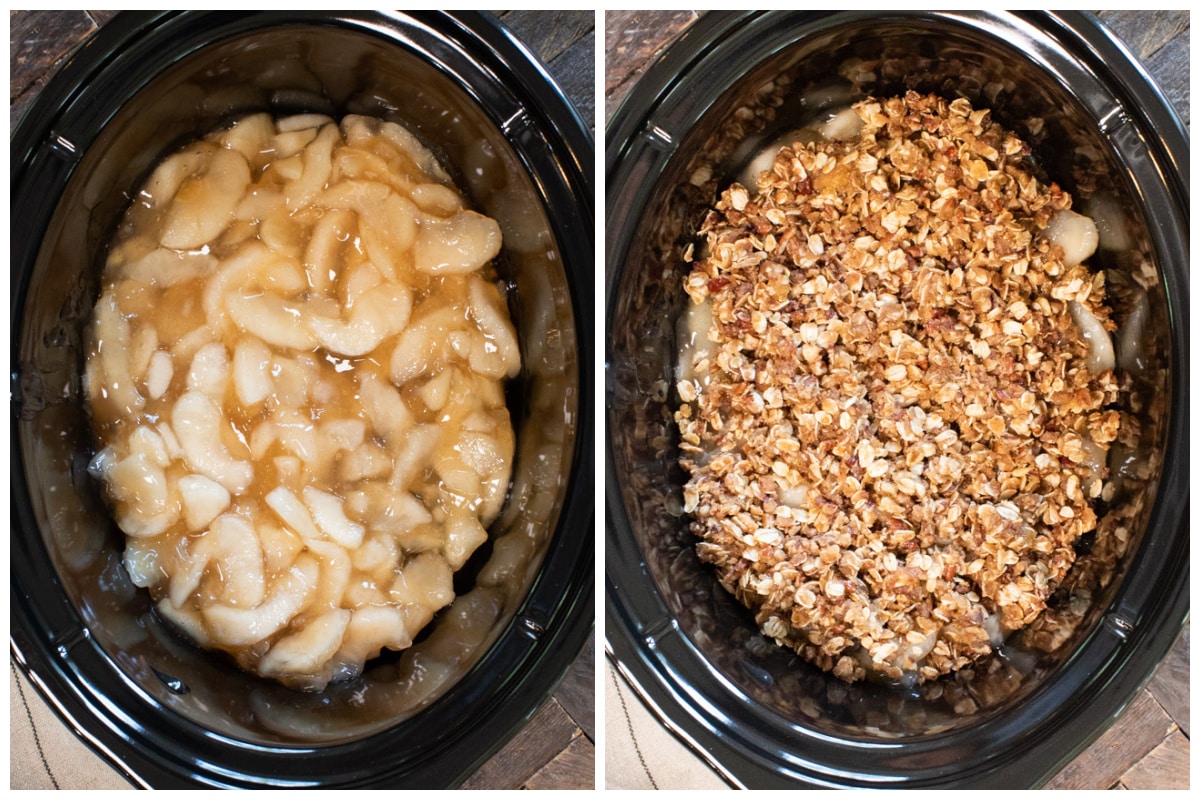collage of apple crisp before cooking