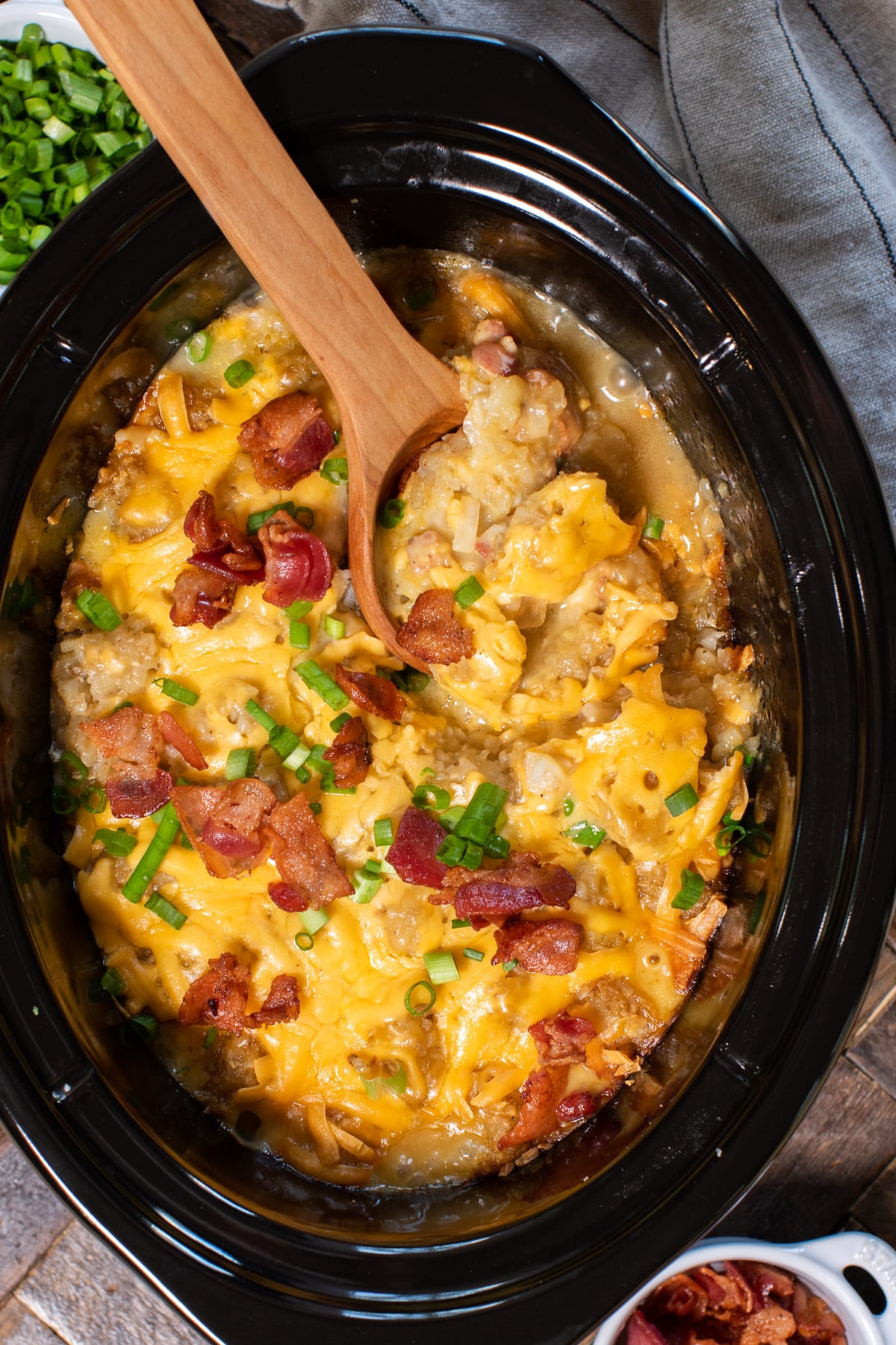 close up of done cooking tater tot casserole