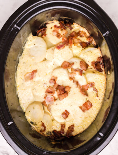 cooked scalloped potatoes in slow cooker