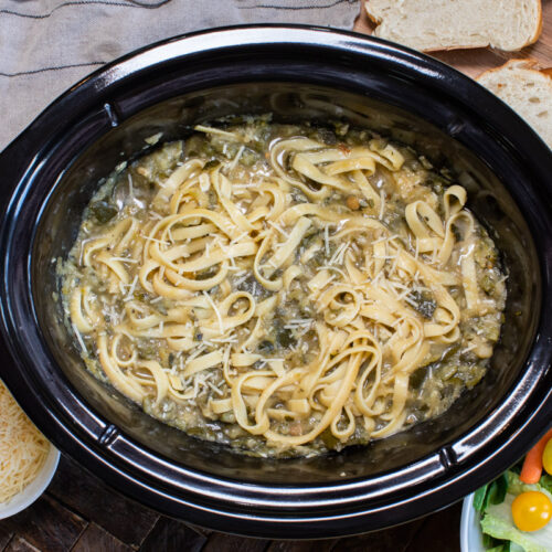 fettuccine with zucchini bolognese mixed in. Salad and bread on side