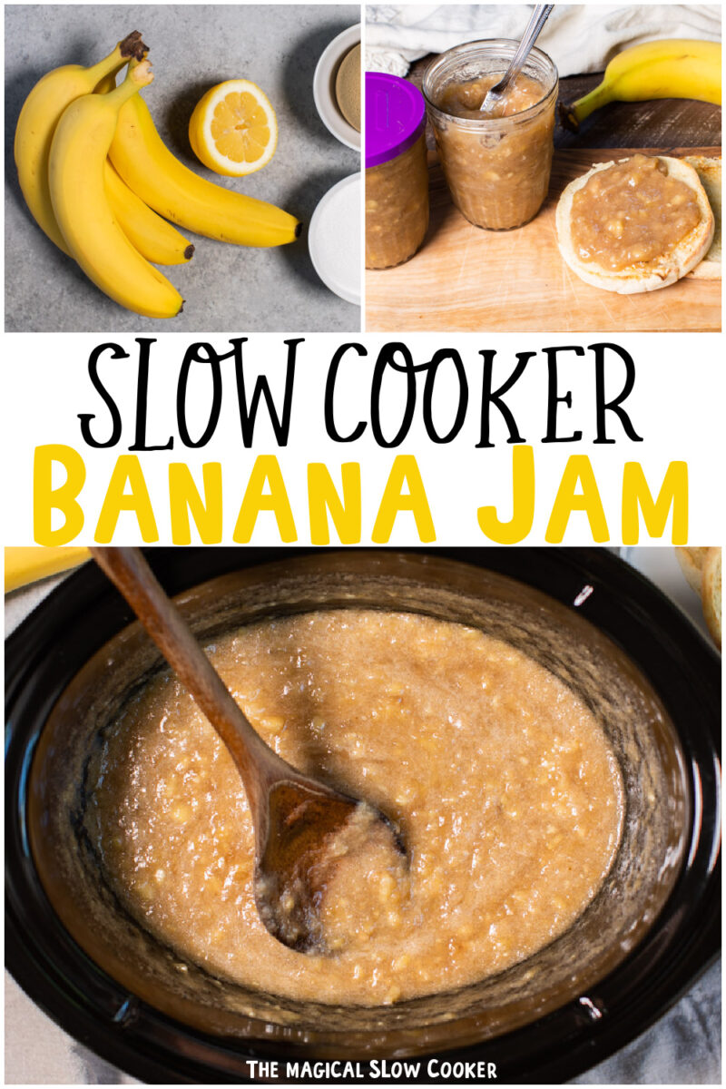 collage of banana jam images with text overlay for pinterst