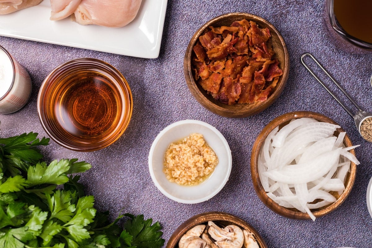 ingredients for chicken marsala on table