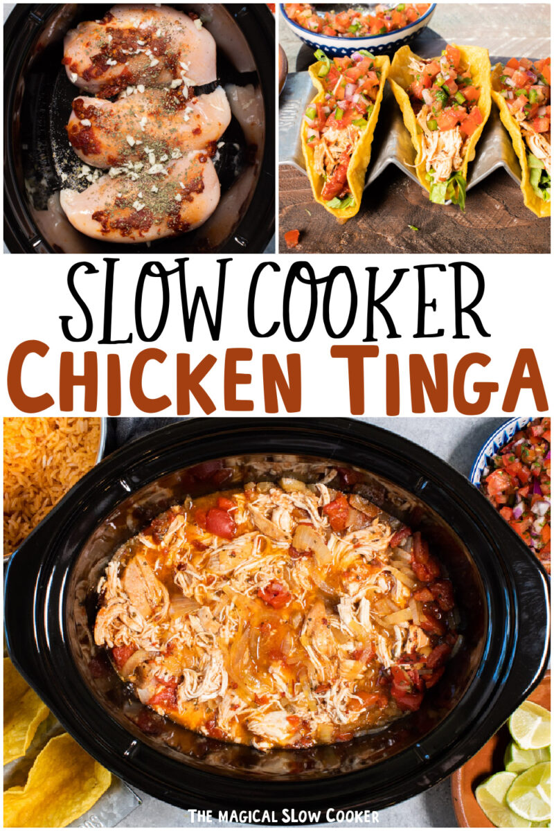 collage of images of chicken tinga with text overlay for pinterest