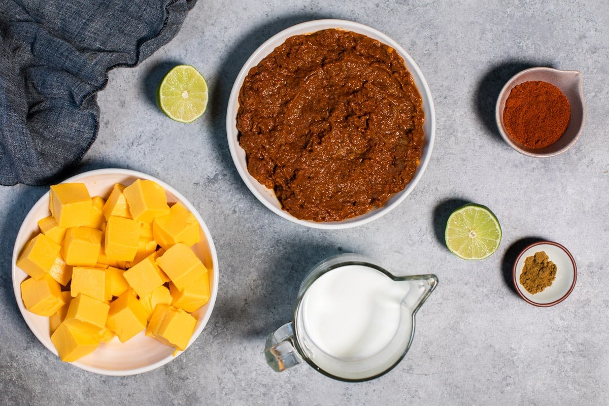 ingredients for chili queso dip on table