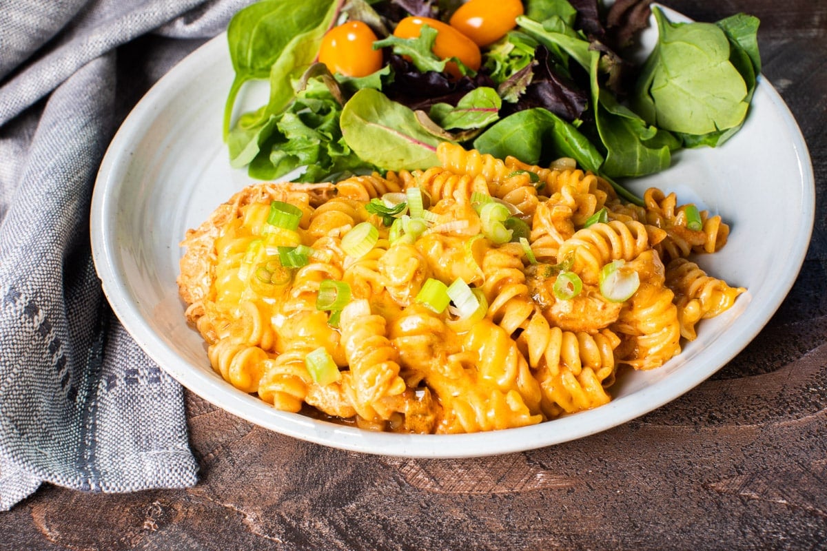 chicken enchilada pasta on a plate