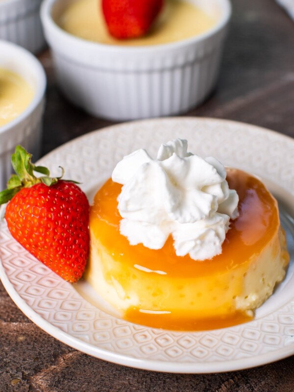 up close image of flan with caramel on top