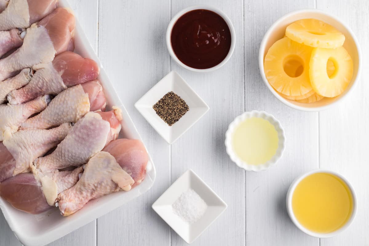 ingredients for barbecue pineapple drumsticks on table