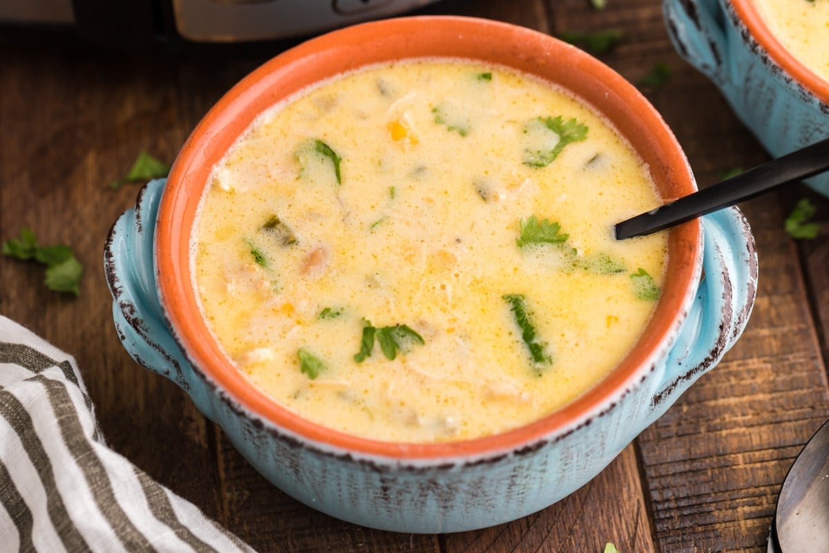 bowl of chicken chile relleno soup