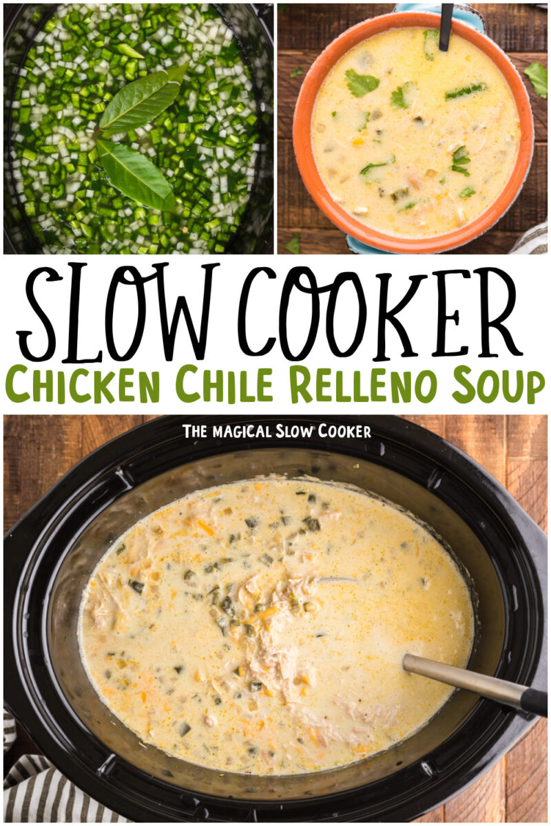 collage of chile relleno soup with text overlay for pinterest