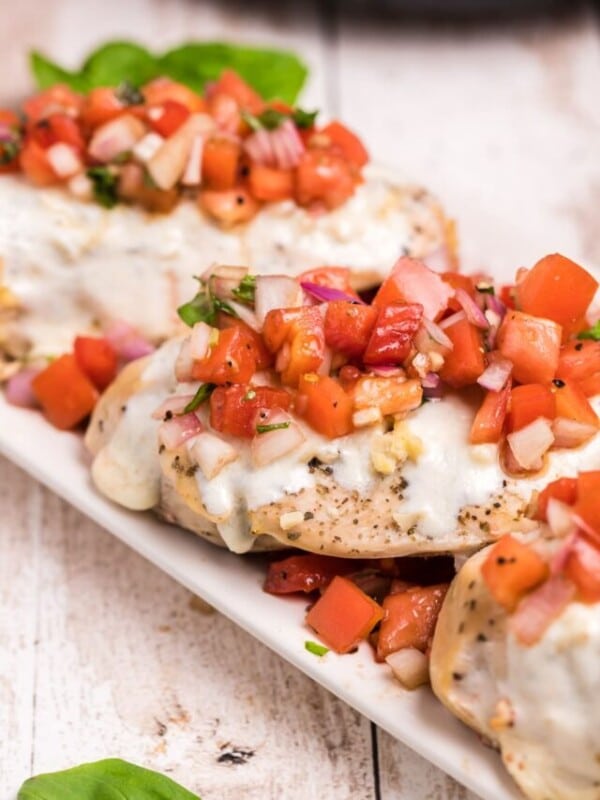 bruschetta chicken on a plate.