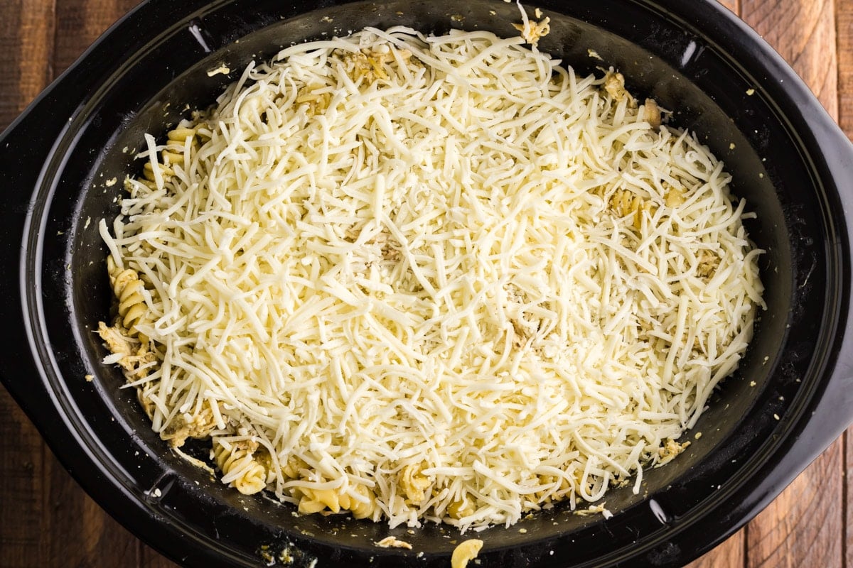 mozzarella on top of the pasta.