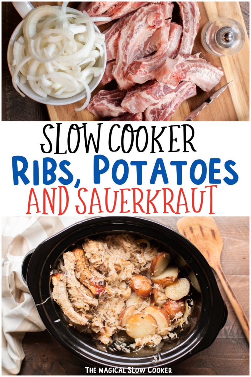 collage of ribs and sauerkraut with text overlay for pinterest