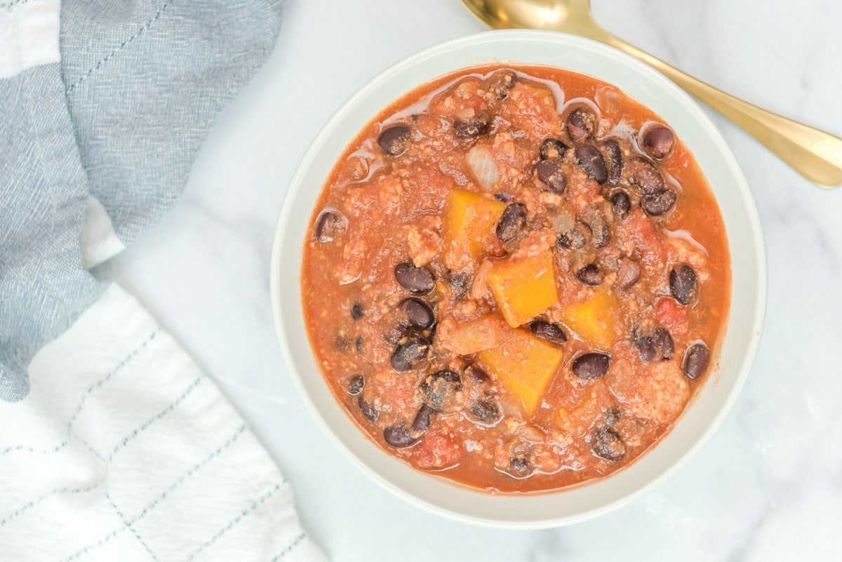 bowl of turkey butternut squash chili