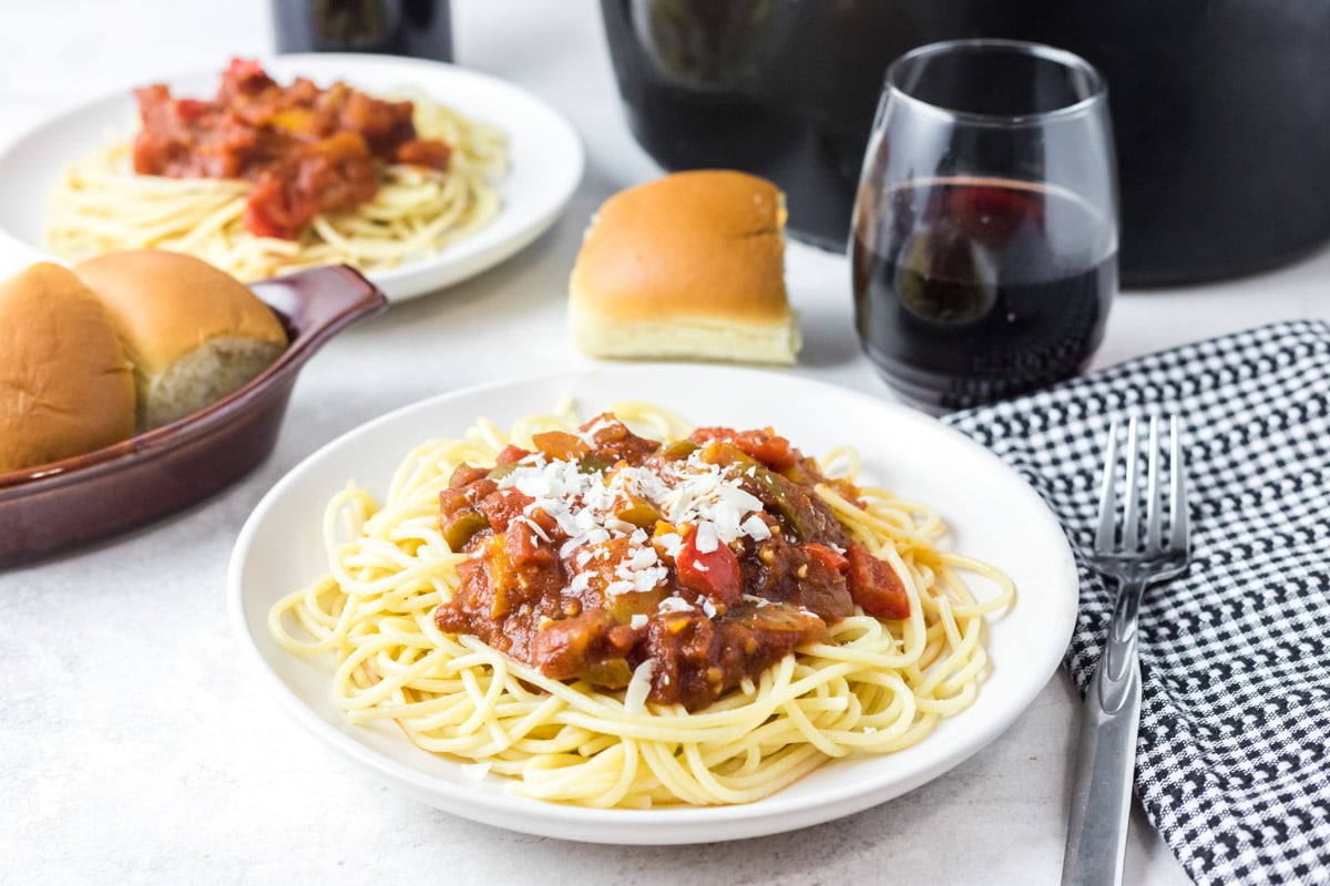 bowl of noodles with vegetarian sauce and parmesan