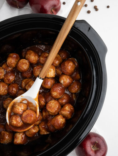 done cooking apple butter meatballs in slow cooker