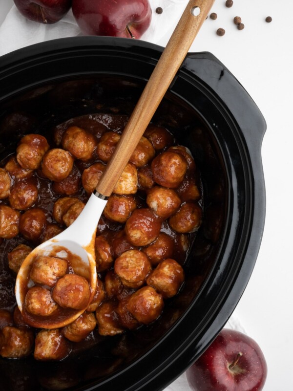 done cooking apple butter meatballs in slow cooker