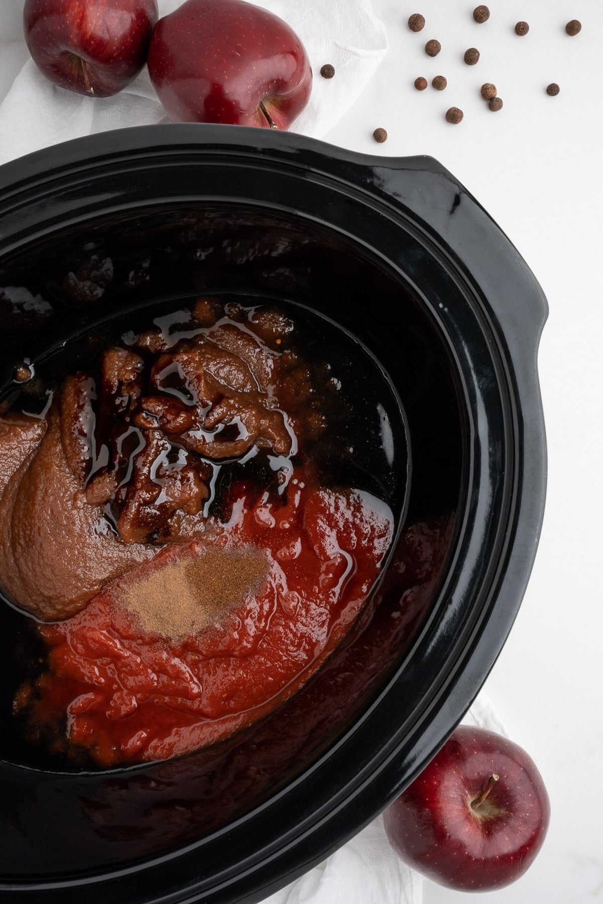 maple syrup, apple butter and chili sauce in a slow cooker.