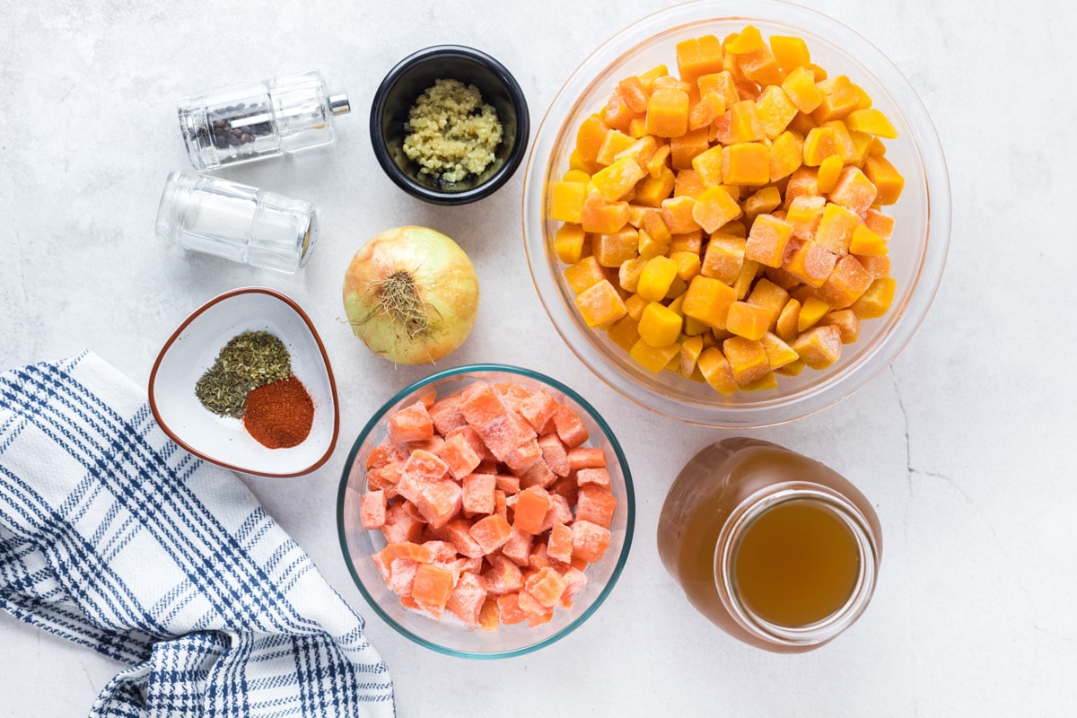 ingredients for butternut squash soup on table