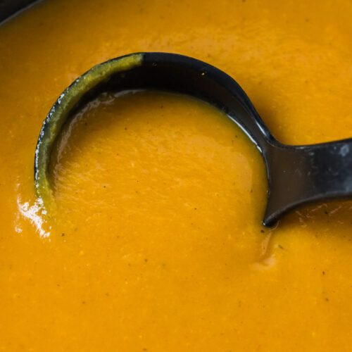 butternut squash soup in slow cooker, blended