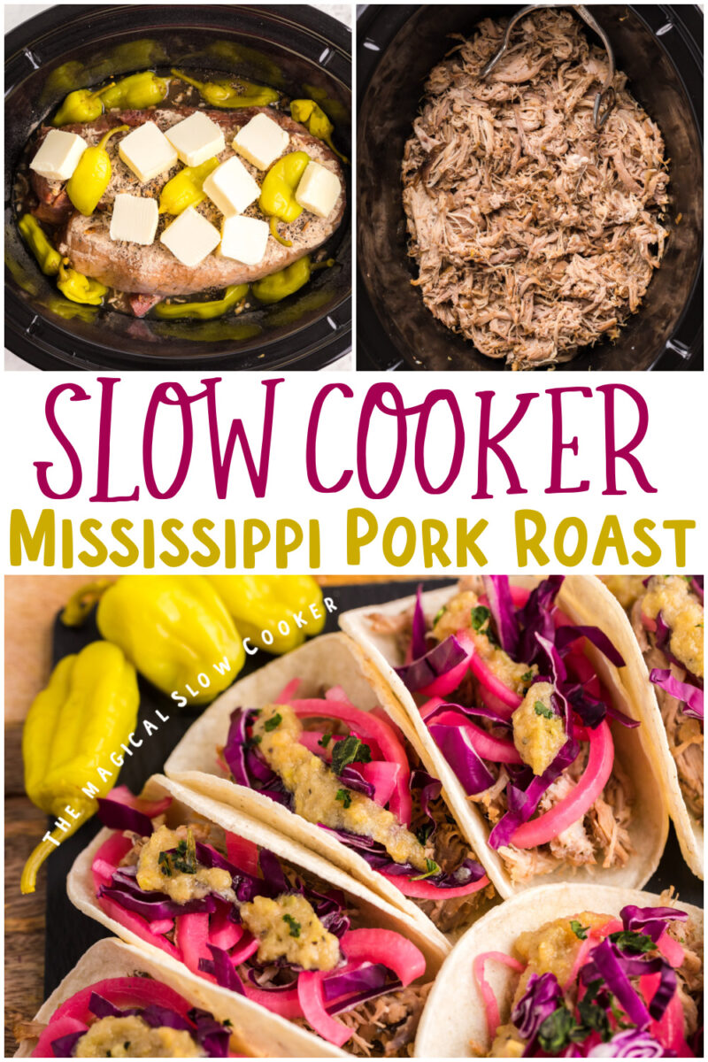 collage of mississippi pork roast images with textover lay for pinterest