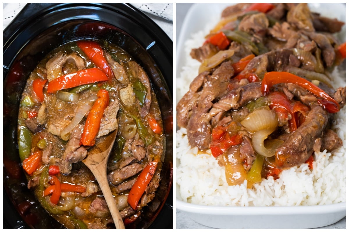 Slow Cooker Pepper Steak with Onion Recipe - The Magical Slow Cooker