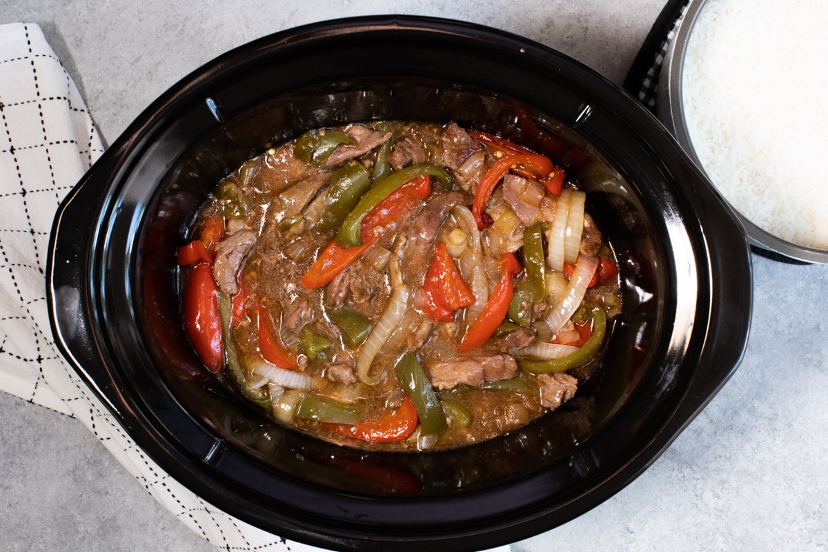 pepper steak done cooking in slow cooker