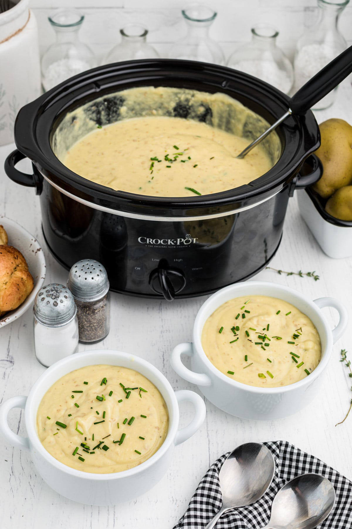 crockpot with potato leek soup in it