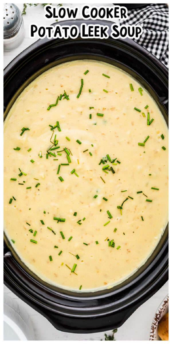 close up of potato leek soup for pinterest
