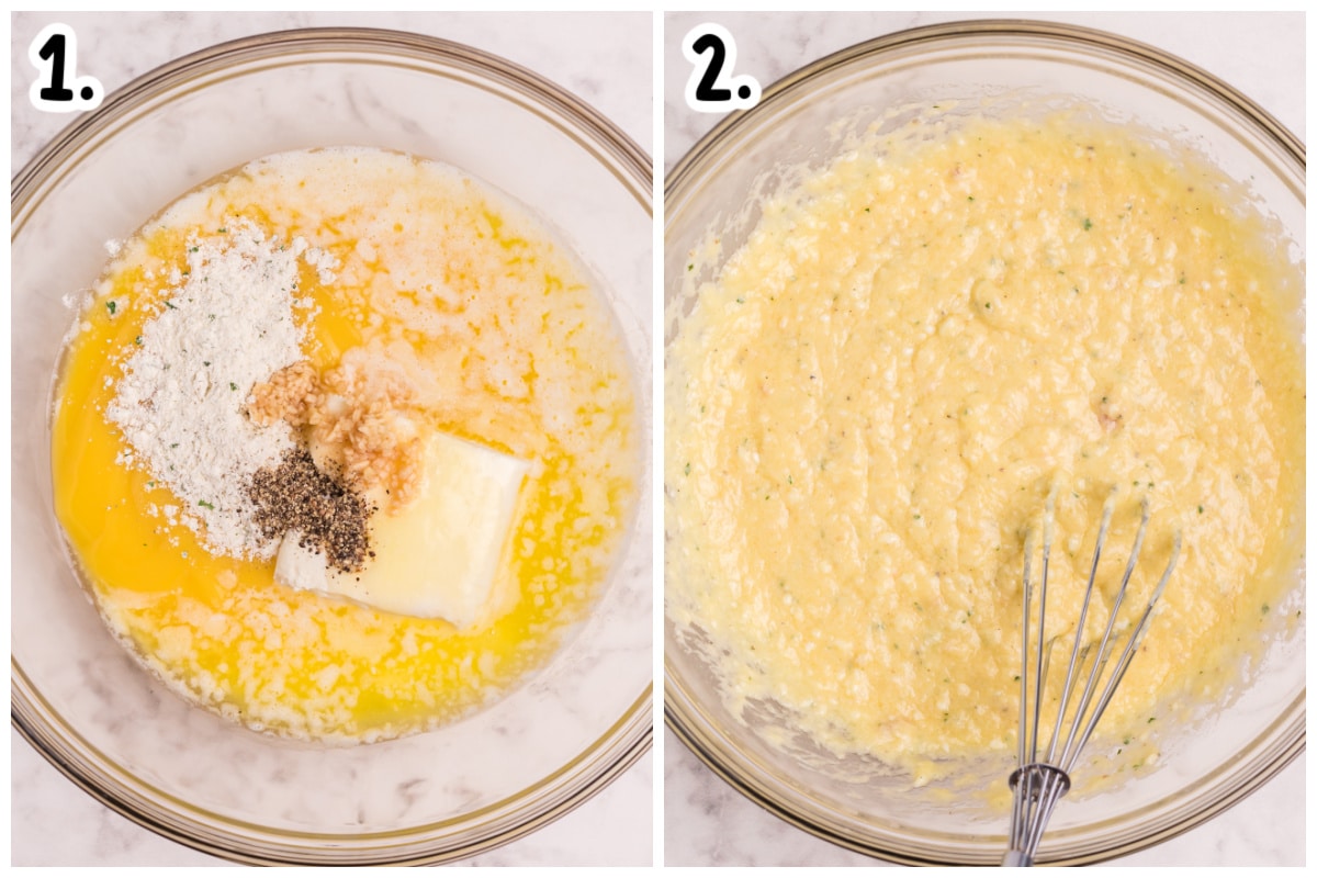 collage of how to make sauce for scalloped potatoes
