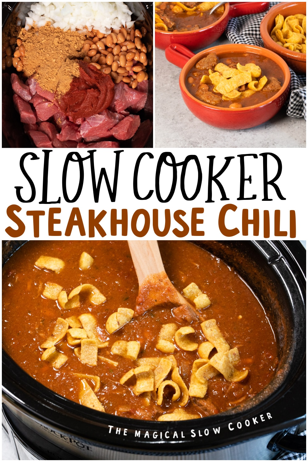 collage of steakhouse chili images with text overlay for pinterest