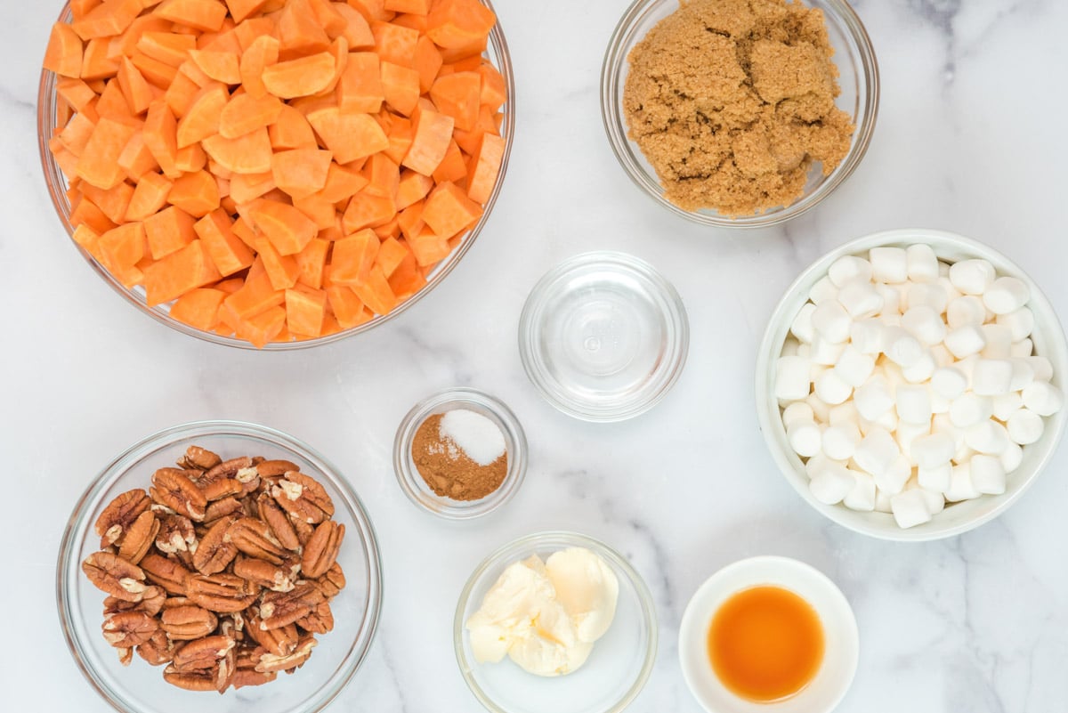 ingredients for sweet potato casserole on a table