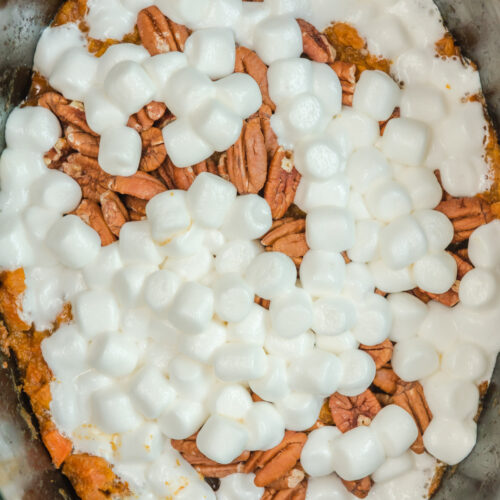 sweet potato casserole with marshmallows in crockpot
