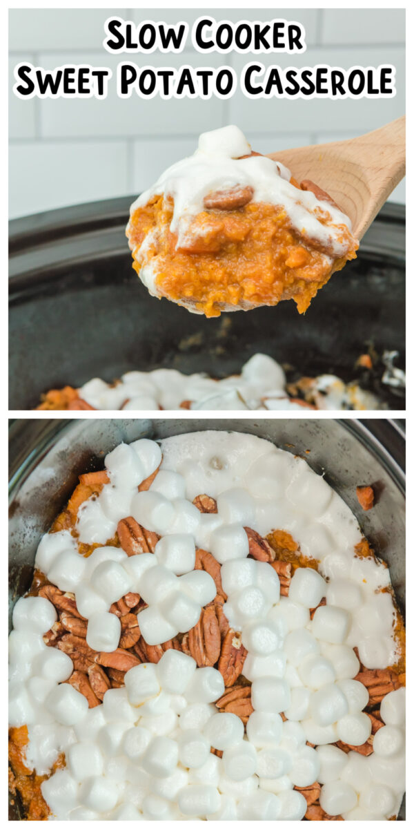long collage of sweet potato casserole for pinterest