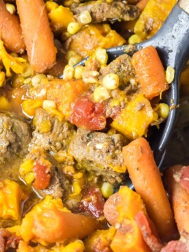close up of cooked sweet potato stew