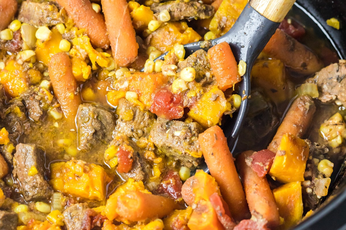 close up of cooked sweet potato stew