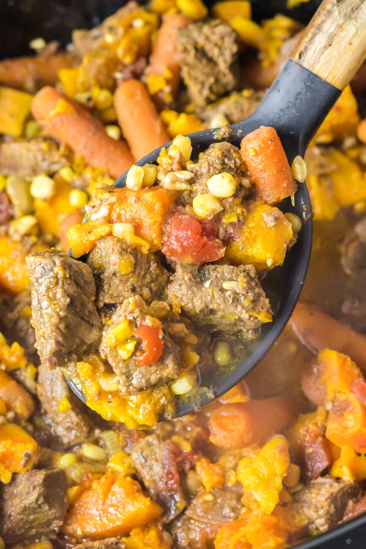 sweet potato stew on a spoon