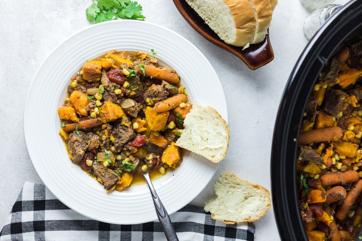 cooked stew in white bowl