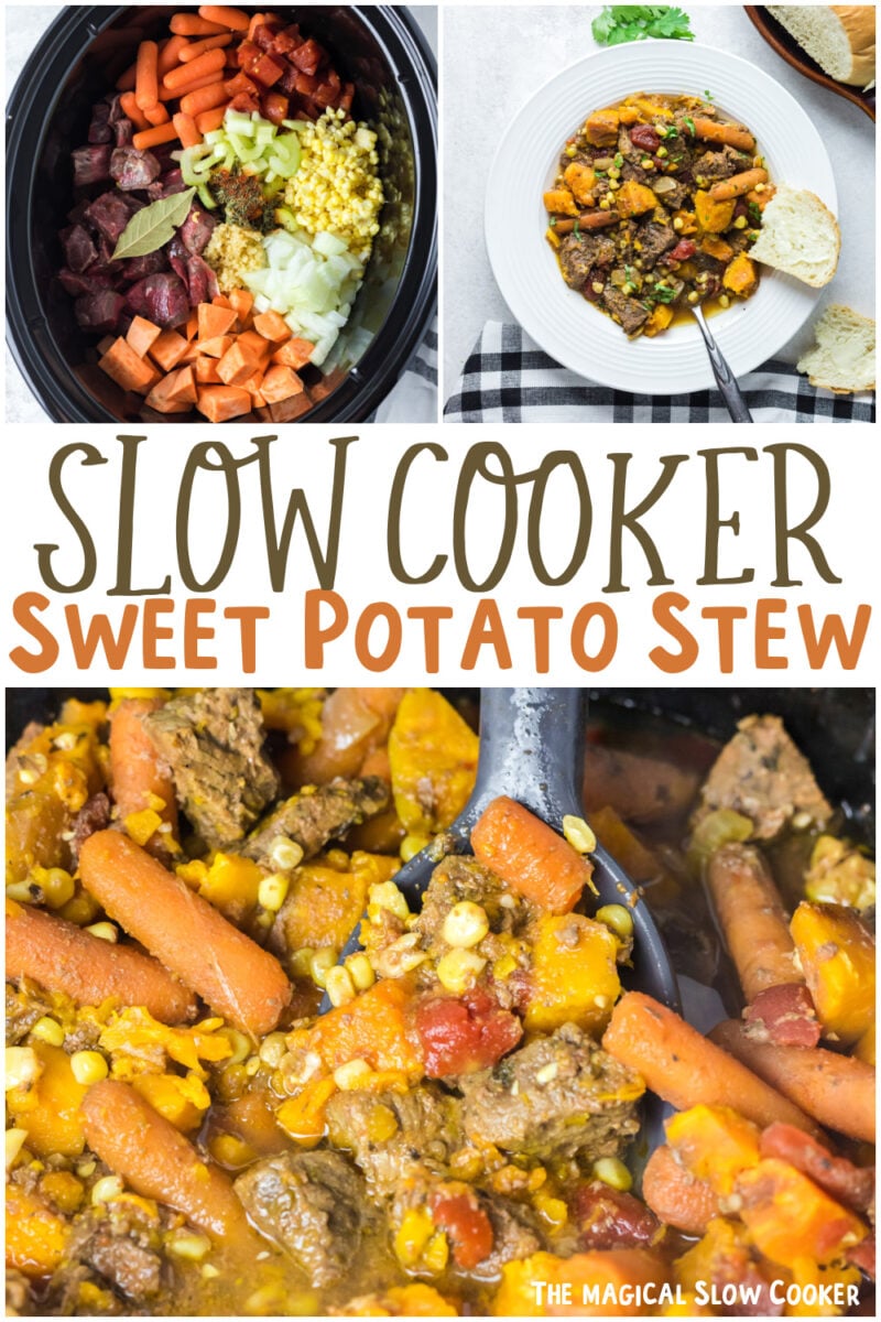 collage of sweet potato stew with text overlay for pinterest