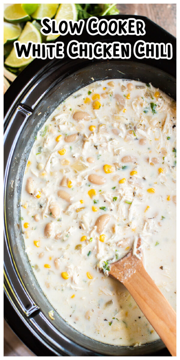 long image of cooked white chili for pinterest